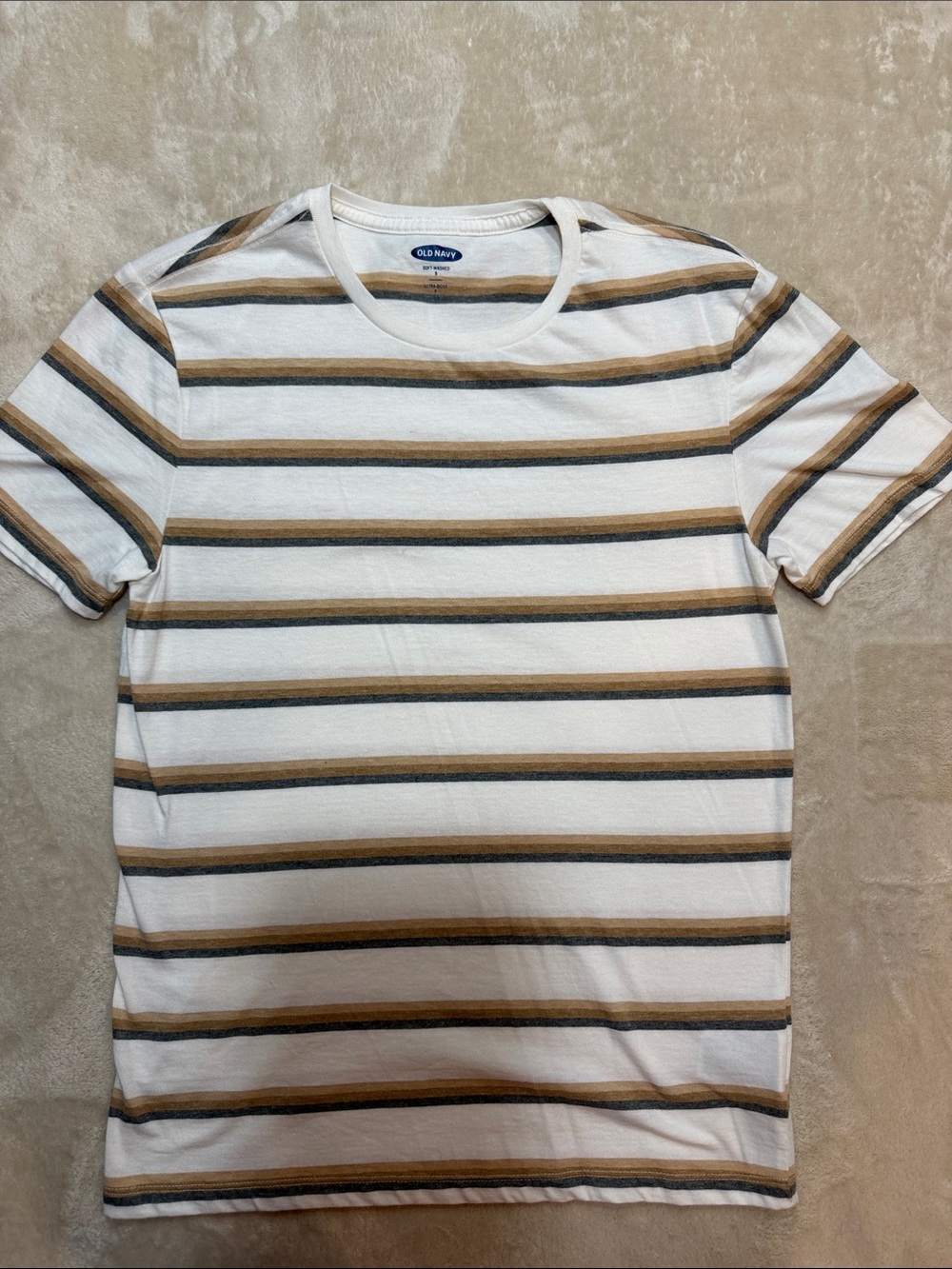 Old Navy Soft-Washed Striped Tee White & Brown Size Small